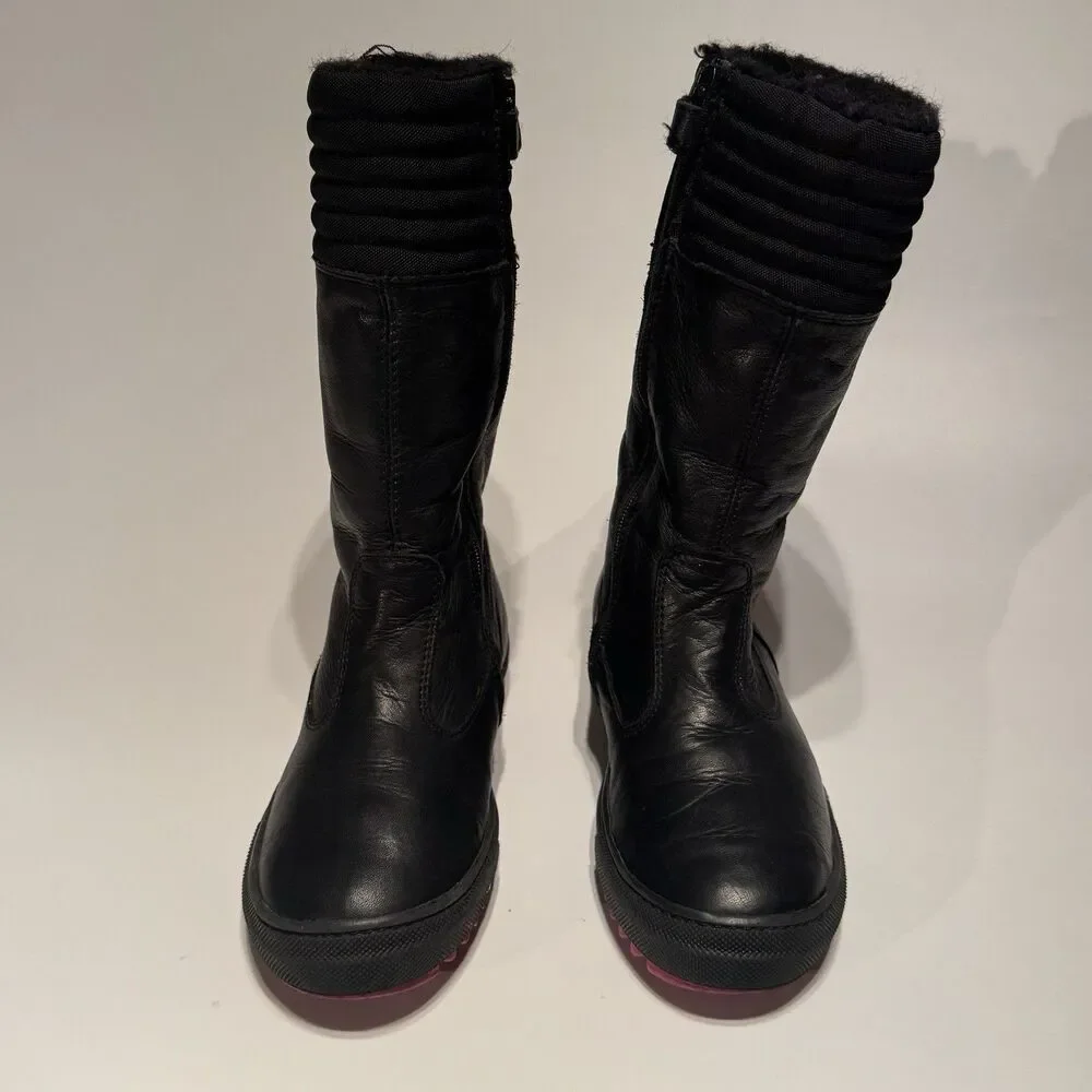 Naturino Girls Black Leather Boots Size US 12 EU 31 Wool Lined Rain Step